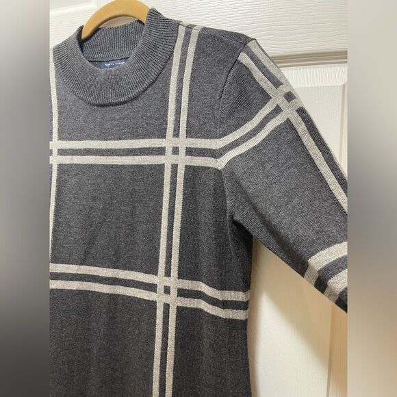 Womens Sweater Dress Size M Grey Black Ruffle Long Sleeve Tommy Hilfiger - Picture 5 of 8